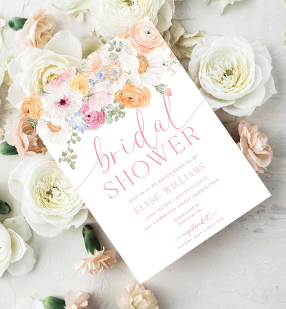 Printable Bridal Shower Invitation Template, Printable Spring Floral Bridal Shower Invite, Pink Wildflower Floral Bridal Shower, Millie