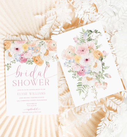 Printable Bridal Shower Invitation Template, Printable Spring Floral Bridal Shower Invite, Pink Wildflower Floral Bridal Shower, Millie