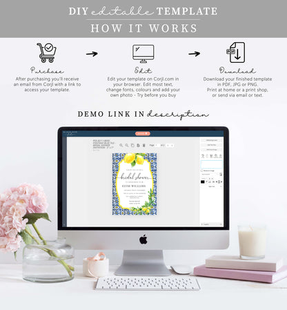 Positano Lemons | Printable Bridal Shower Invitation Suite Template