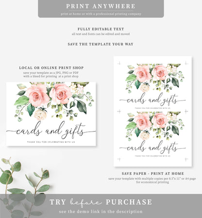 Darcy Floral Pink | Printable Cards and Gifts Sign Template