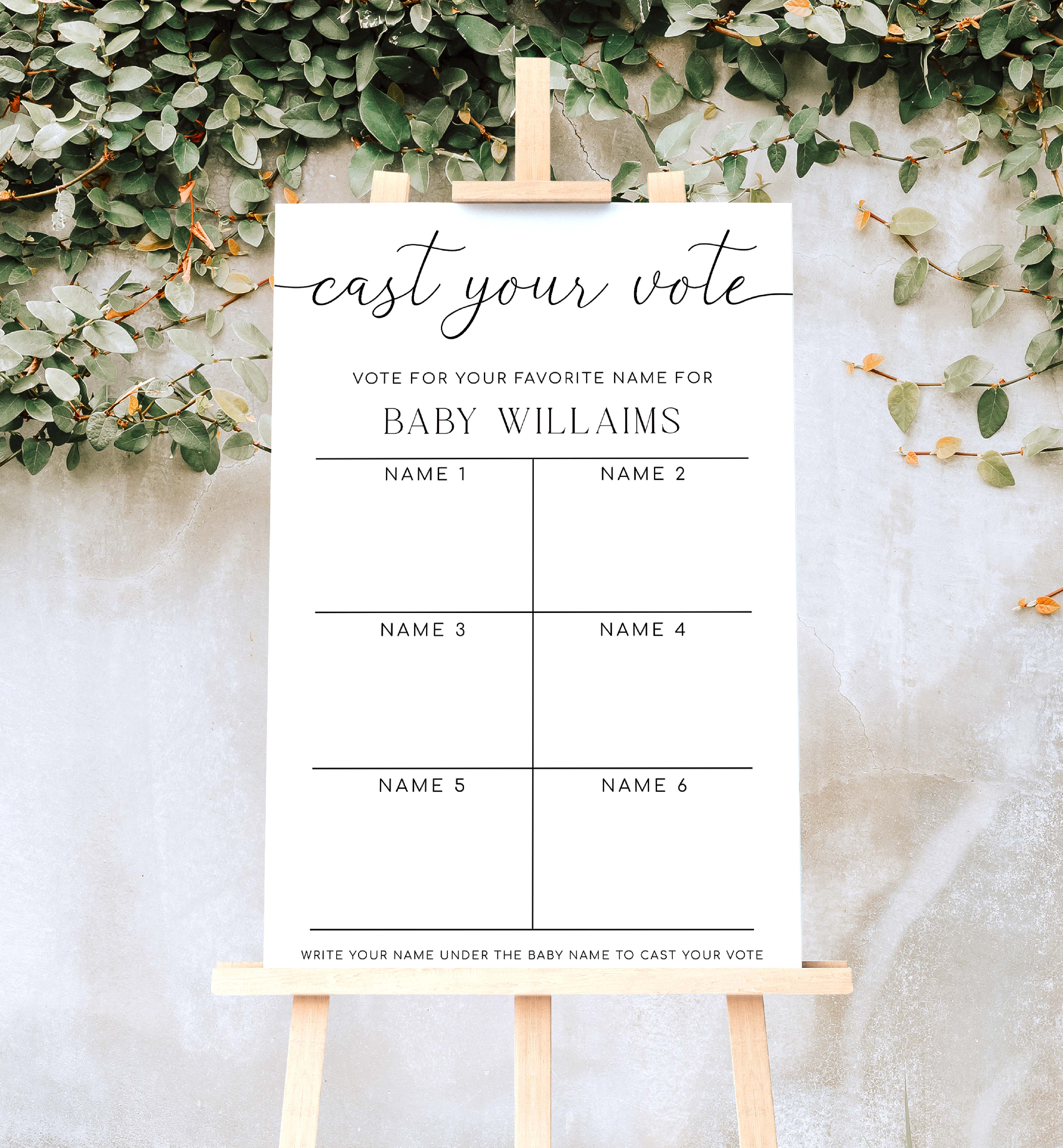 Quinn Script Printable Baby Name Voting Game Sign Template Black Bow Studio