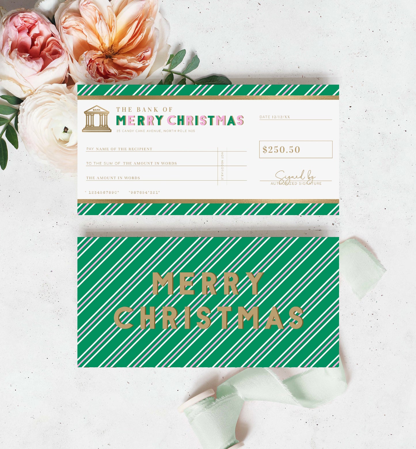 Christmas Cheque Template, Fake Bank Cheque Gift Voucher, Christmas Bonus Cheque, Novelty Bank Cheque, Custom Printable Gift Certificate Christmas Present, Christmas Gift Coupon, Stripe