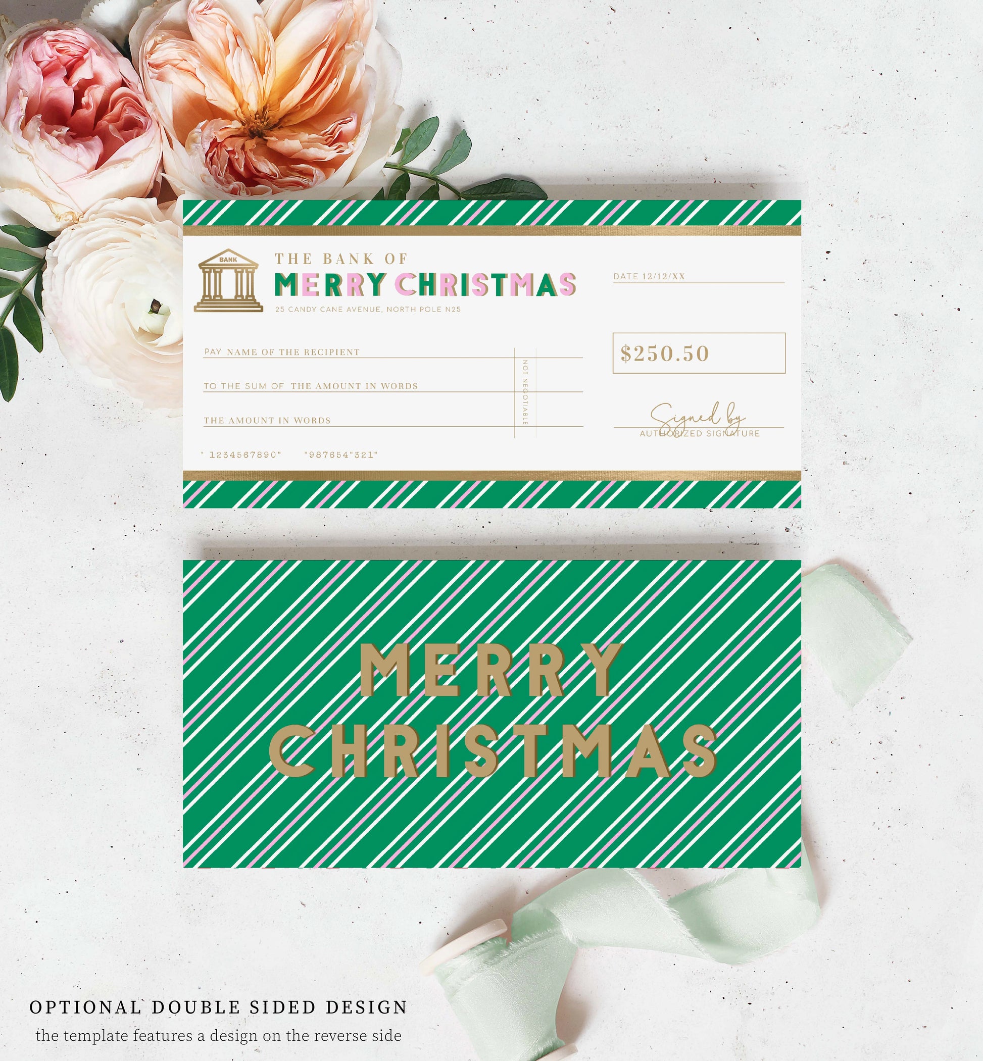 Christmas Cheque Template, Fake Bank Cheque Gift Voucher, Christmas Bonus Cheque, Novelty Bank Cheque, Custom Printable Gift Certificate Christmas Present, Christmas Gift Coupon, Stripe