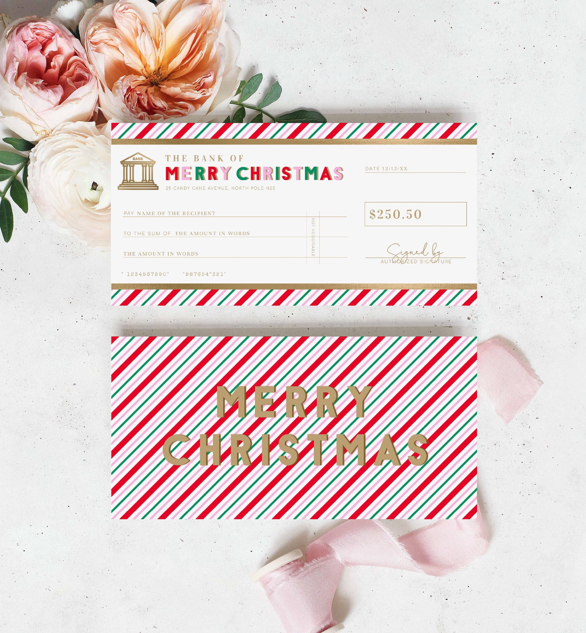 Christmas Cheque Template, Fake Bank Cheque Gift Voucher, Christmas Bonus Cheque, Novelty Bank Cheque, Custom Printable Gift Certificate Christmas Present, Christmas Gift Coupon, Stripe