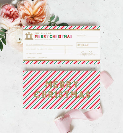 Christmas Cheque Template, Fake Bank Cheque Gift Voucher, Christmas Bonus Cheque, Novelty Bank Cheque, Custom Printable Gift Certificate Christmas Present, Christmas Gift Coupon, Stripe