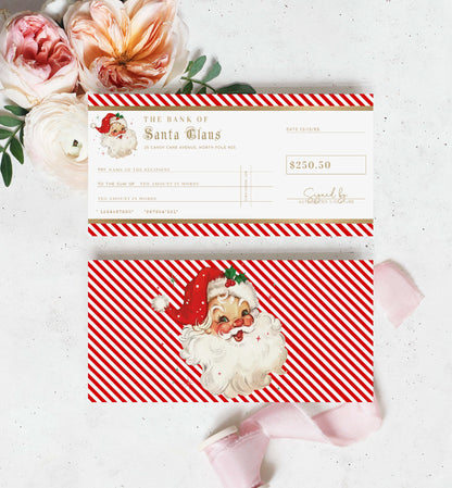 Bank Of Santa Claus Christmas Cheque Template, Fake Bank Cheque Gift Voucher, Christmas Bonus Cheque, Novelty Bank Cheque, Custom Printable Gift Certificate Christmas Present, Christmas Gift Coupon, Stripe