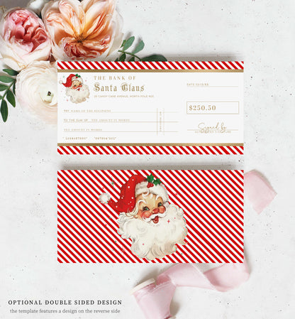 Bank Of Santa Claus Christmas Cheque Template, Fake Bank Cheque Gift Voucher, Christmas Bonus Cheque, Novelty Bank Cheque, Custom Printable Gift Certificate Christmas Present, Christmas Gift Coupon, Stripe