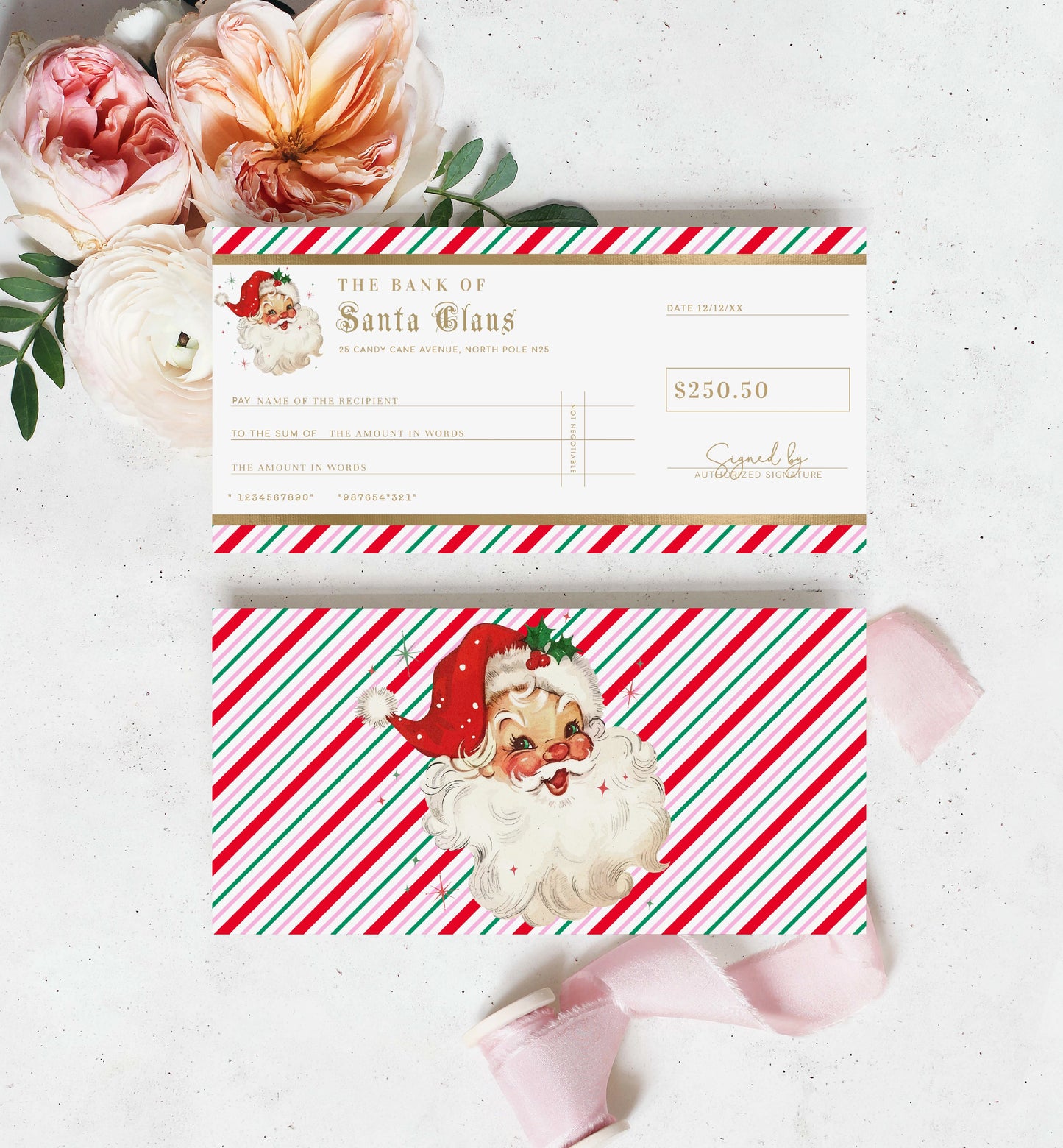 Bank Of Santa Claus Christmas Cheque Template, Fake Bank Cheque Gift Voucher, Christmas Bonus Cheque, Novelty Bank Cheque, Custom Printable Gift Certificate Christmas Present, Christmas Gift Coupon, Stripe