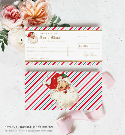 Bank Of Santa Claus Christmas Cheque Template, Fake Bank Cheque Gift Voucher, Christmas Bonus Cheque, Novelty Bank Cheque, Custom Printable Gift Certificate Christmas Present, Christmas Gift Coupon, Stripe