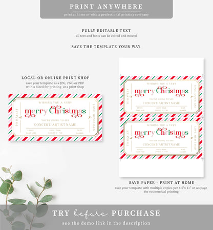 Stripe Multi Gold | Printable Christmas Concert Gift Voucher Template