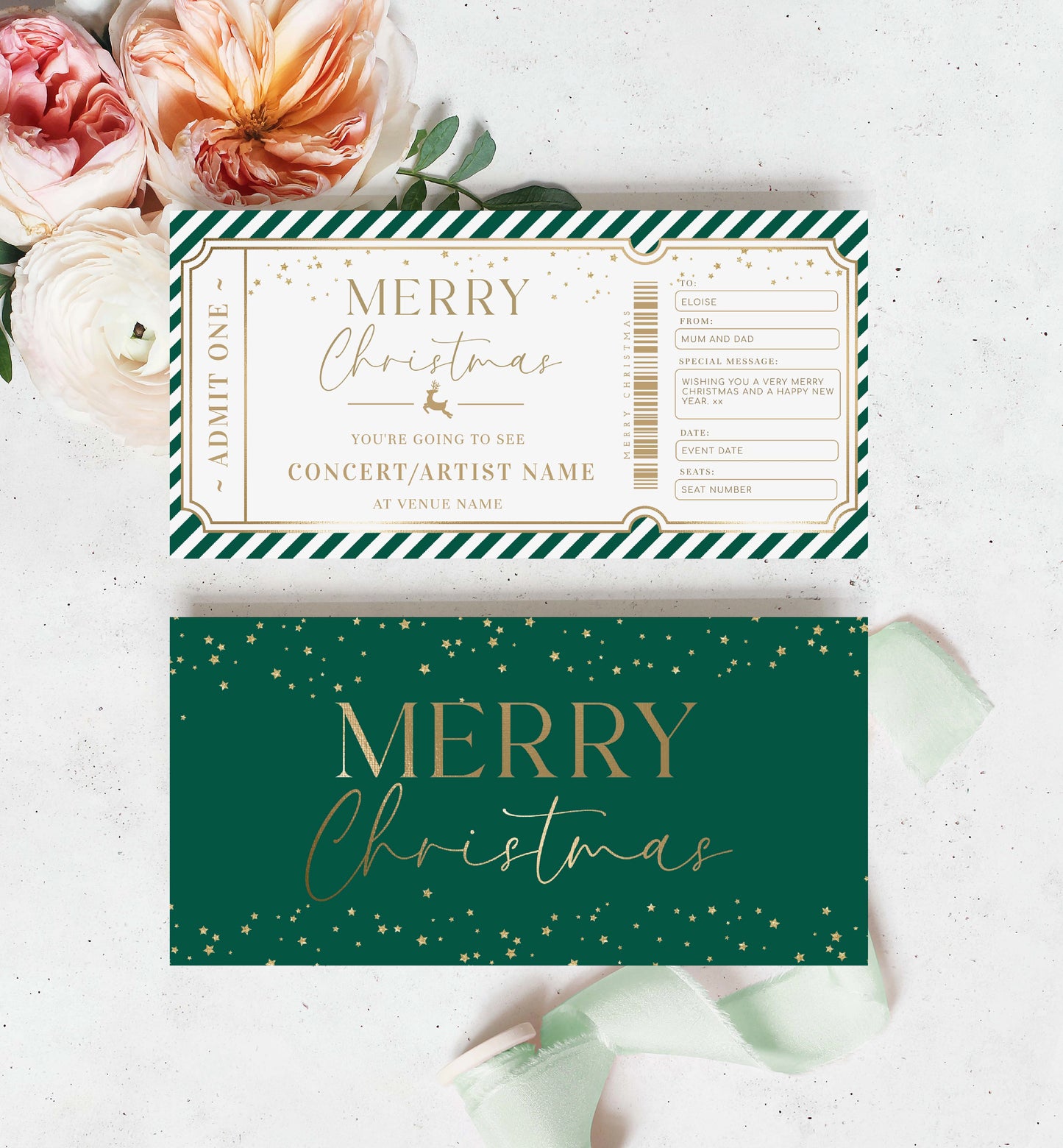 Christmas Concert Ticket Gift Voucher Template, Fully Custom Printable Gift Certificate, Music Show Ticket Christmas Present, Coupon, Surprise Show, Performance, Artist, Printable Gift Certificate