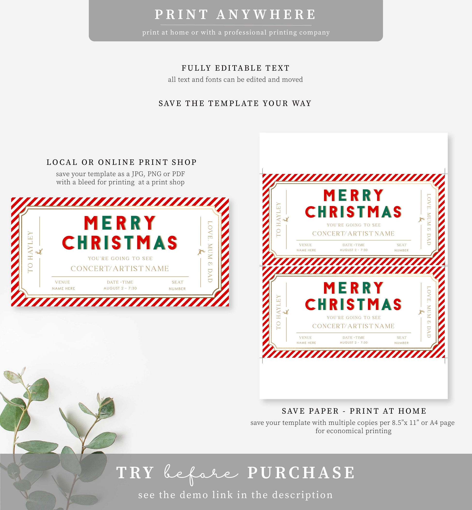 Paper Holiday Greenery Gift Toppers, PDF Template