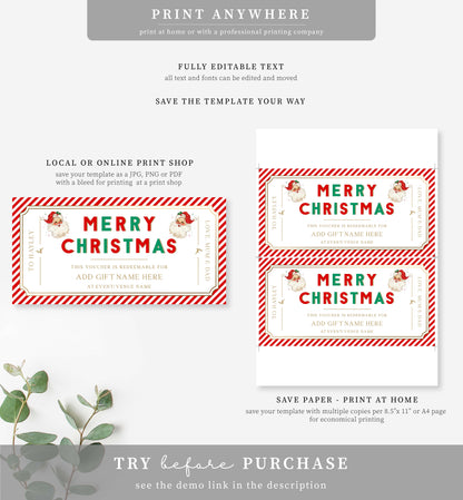 Stripe Red Gold | Printable Christmas Custom Gift Voucher Template