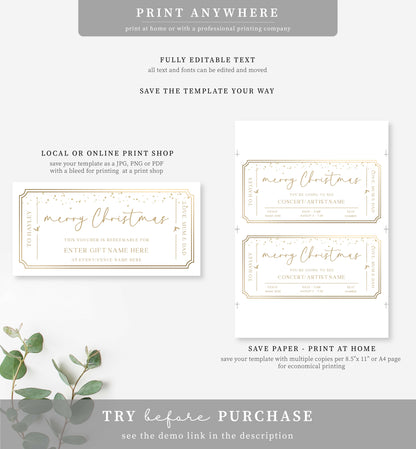 Paintly White Gold | Printable Custom Christmas Gift Voucher Template