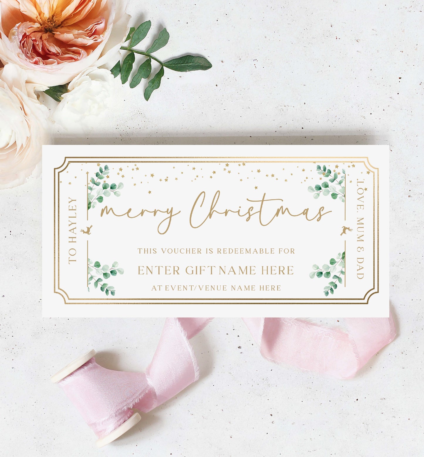 Custom Gift Voucher Christmas Template, Fully Custom Printable Gift Certificate Christmas Present, Christmas Gift Coupon, Ferras Greenery