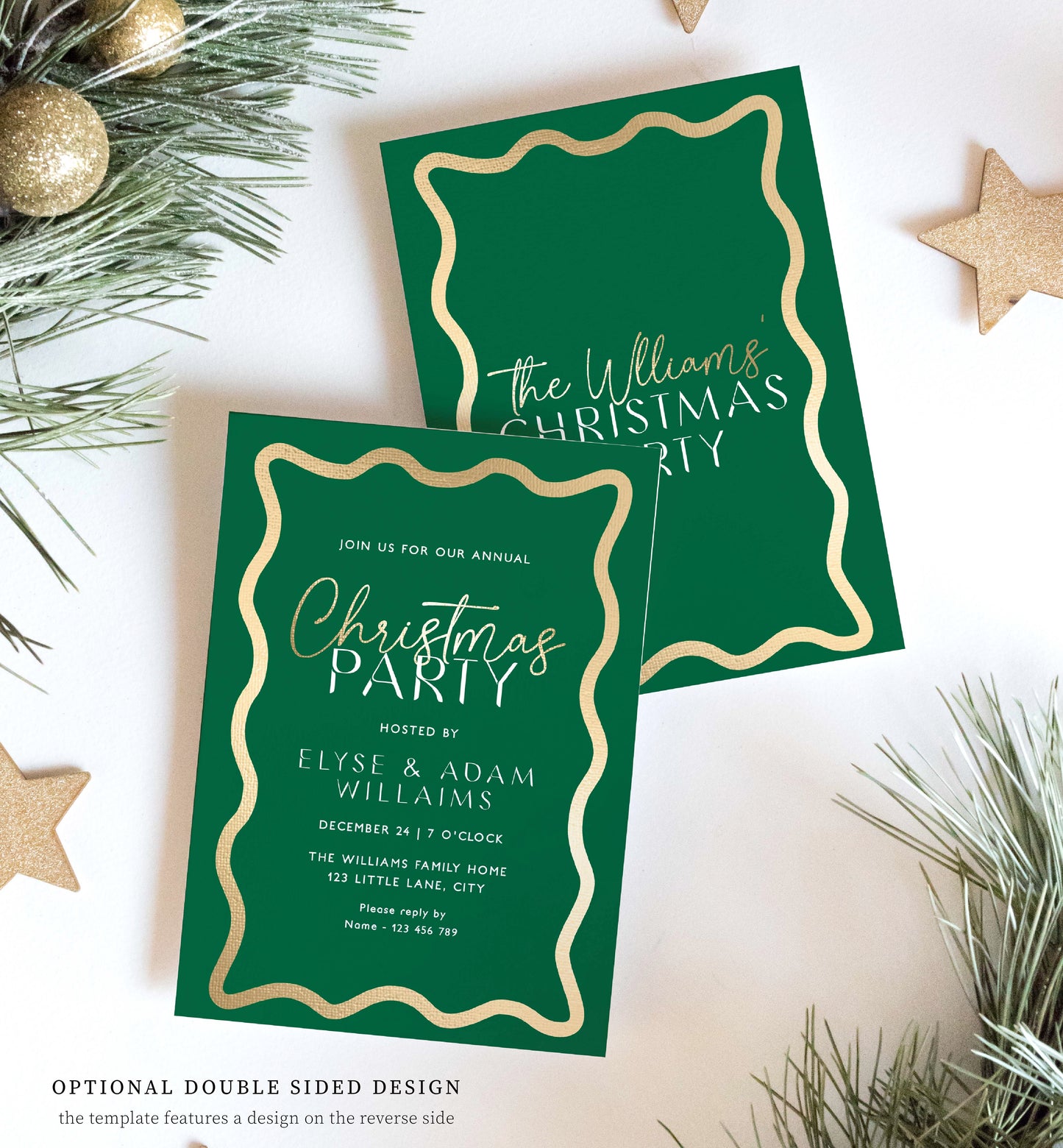 Printable Christmas Party Invitation Template, Modern Wave Curvy Line, Editable Holiday Party Invitation, Xmas Party Evite