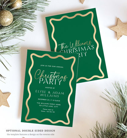 Printable Christmas Party Invitation Template, Modern Wave Curvy Line, Editable Holiday Party Invitation, Xmas Party Evite