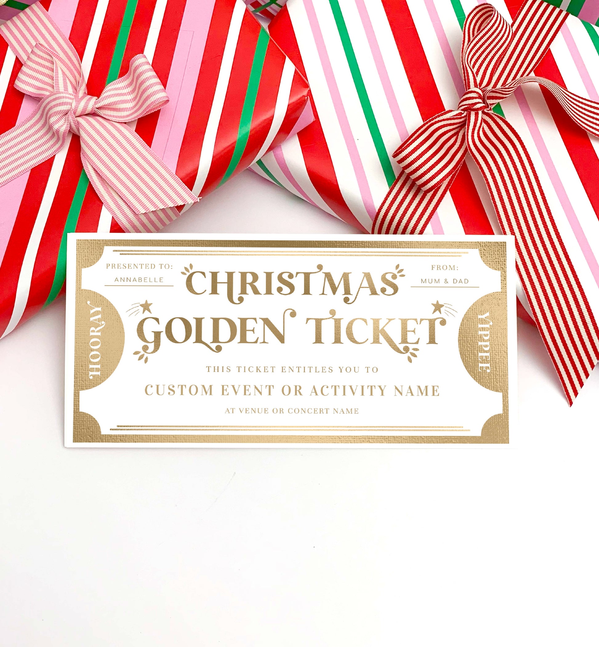 Editable Christmas Golden Ticket Custom Gift Voucher Template, Christmas Gift Certificate, Unisex Christmas Printable Present Coupon, Margo