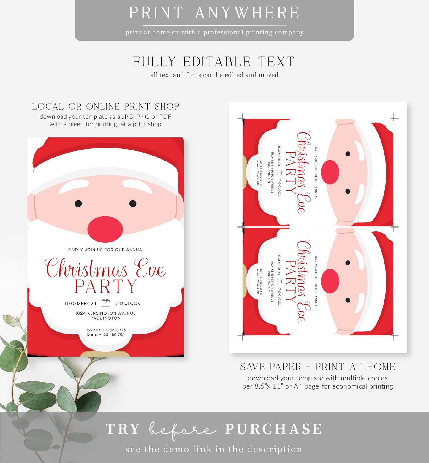 Santa Red | Printable Christmas Party Invitation