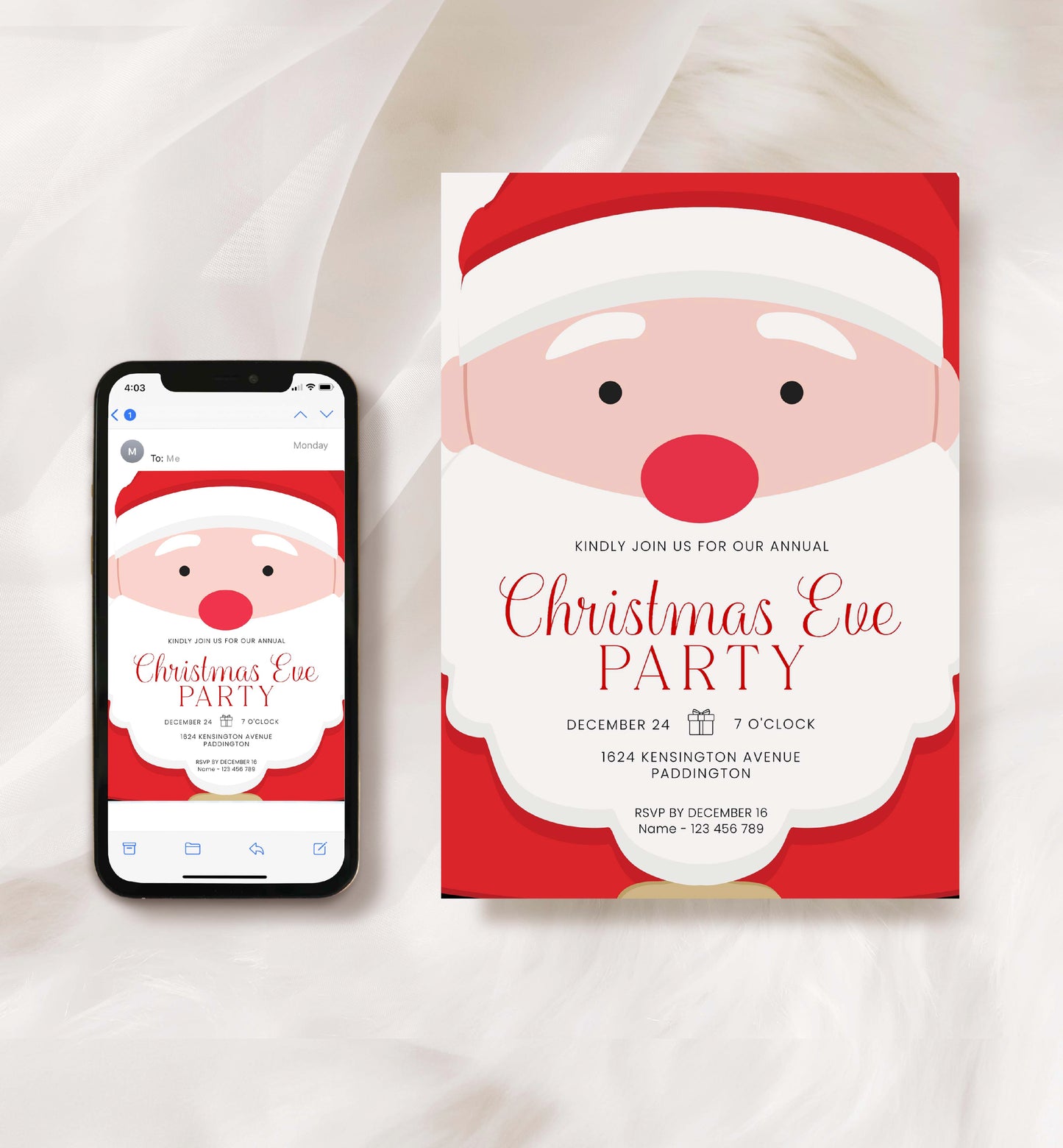 Editable Christmas Party Invitation, Printable Santa Face Christmas Eve Party Invitation, Holiday Party Invite, Office Christmas Party Evite