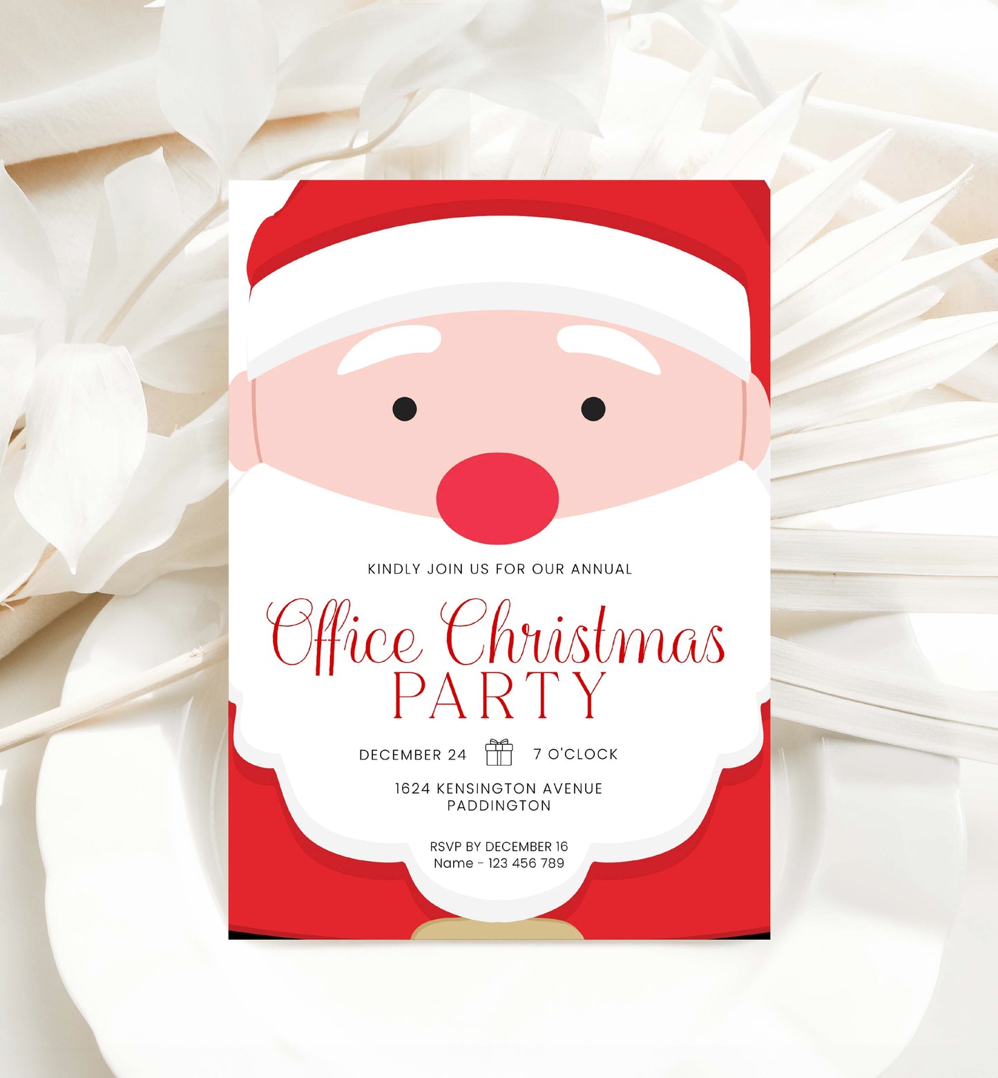 Editable Christmas Party Invitation, Printable Santa Face Christmas Eve Party Invitation, Holiday Party Invite, Office Christmas Party Evite