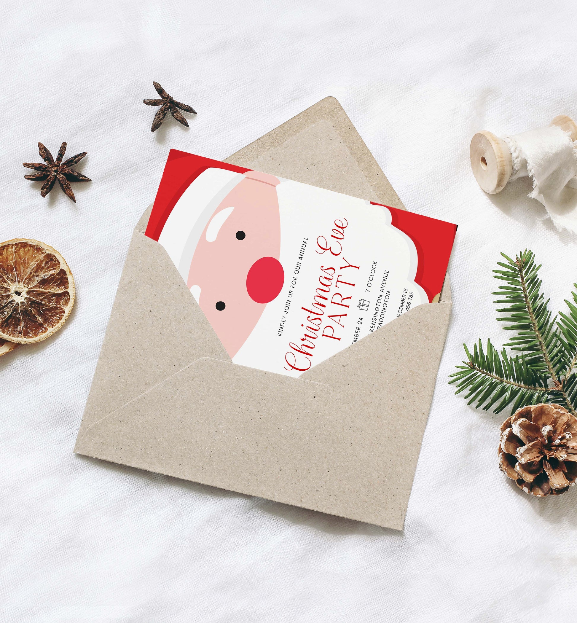 Editable Christmas Party Invitation, Printable Santa Face Christmas Eve Party Invitation, Holiday Party Invite, Office Christmas Party Evite