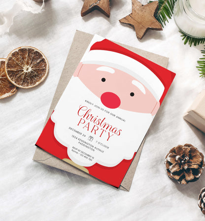 Editable Christmas Party Invitation, Printable Santa Face Christmas Eve Party Invitation, Holiday Party Invite, Office Christmas Party Evite