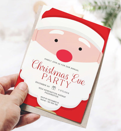 Editable Christmas Party Invitation, Printable Santa Face Christmas Eve Party Invitation, Holiday Party Invite, Office Christmas Party Evite