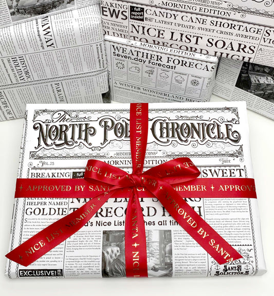 North Pole Chronicle Christmas Newspaper Wrapping Paper |  3 Sheets