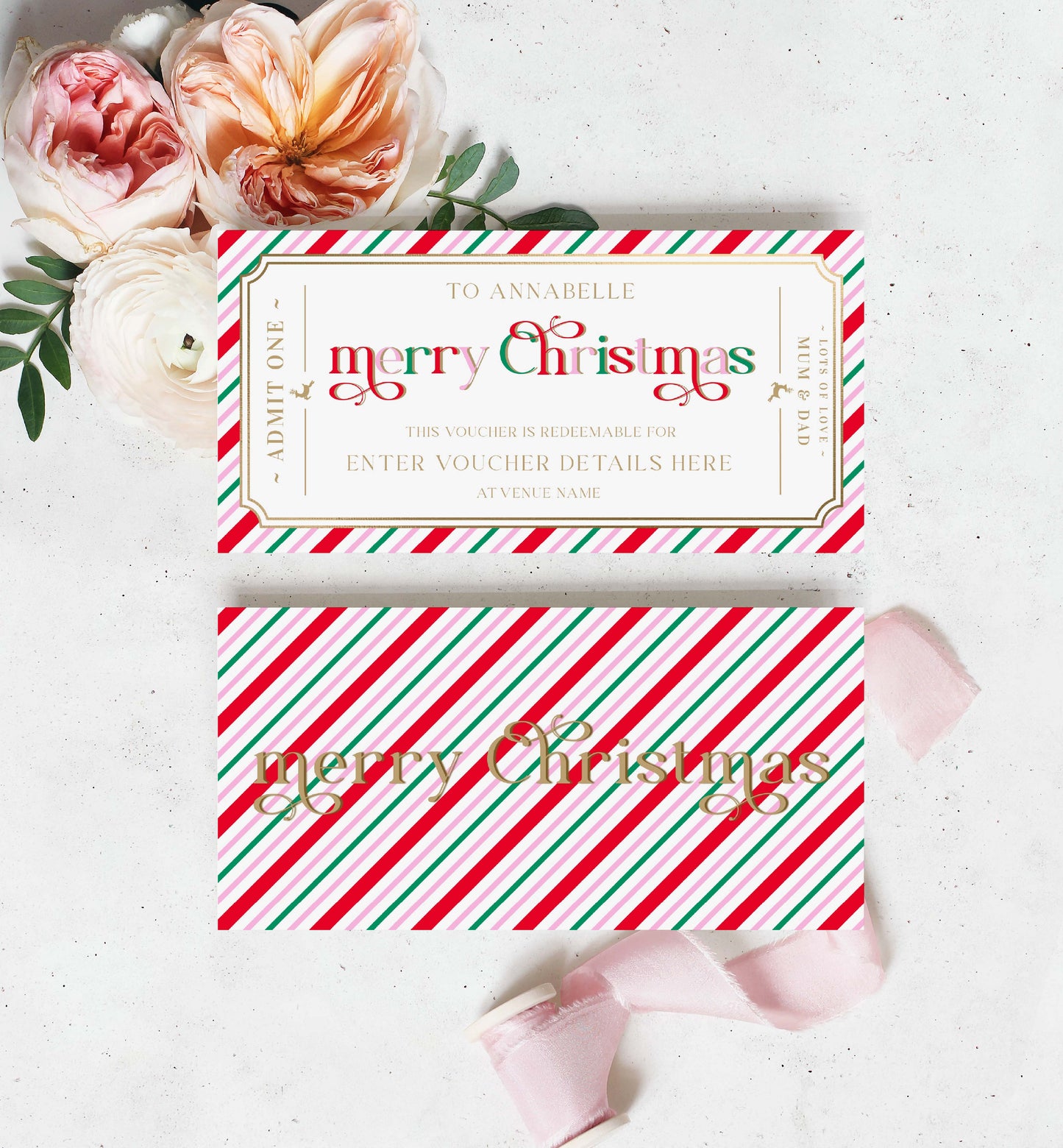 Stripe Multi Gold | Printable Christmas Custom Gift Voucher Template