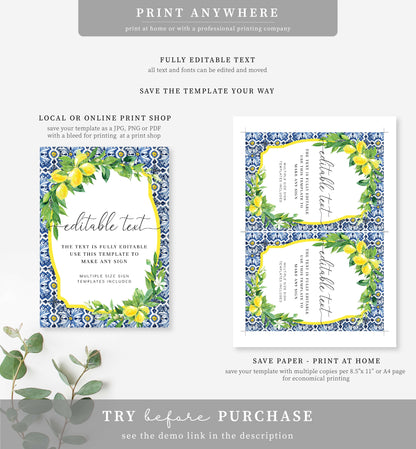 Positano Lemons | Printable Custom Text Sign Template