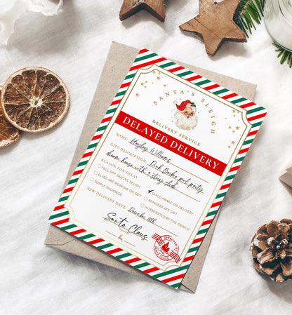 Printable Late Gift Delivery Notice, Late Christmas Present Letter From Santa, Delayed North Pole Mail Label, Delayed Delivery Label, Stripe