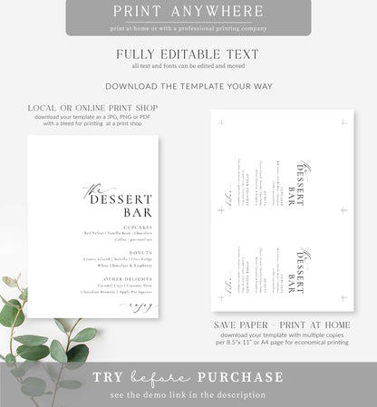 Ellesmere White | Printable Dessert Bar Menu Sign Template