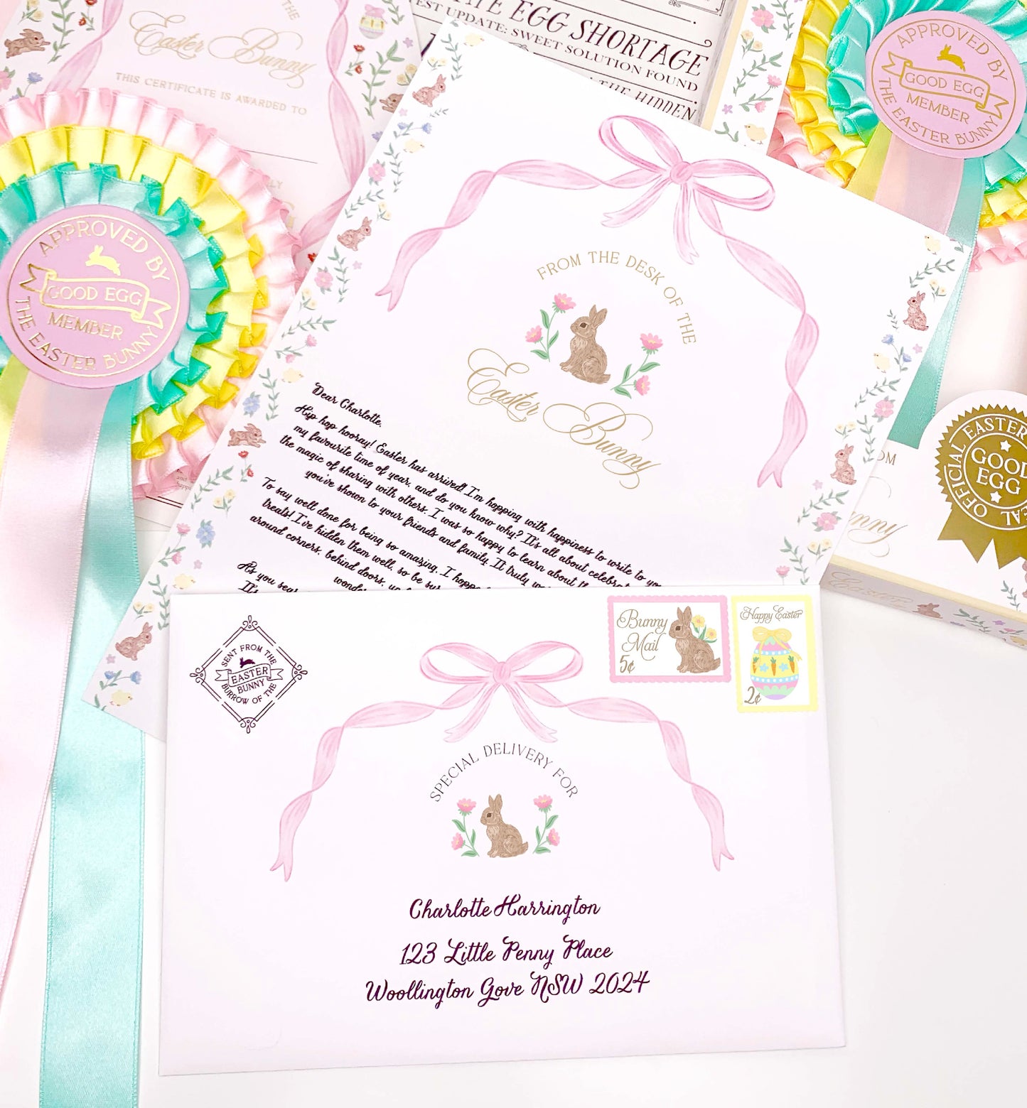 Personalised Letter From The Easter Bunny, Addressed Envelope and Bunny Mail Postage Stamps, Easter Basket Gift, Easter Present