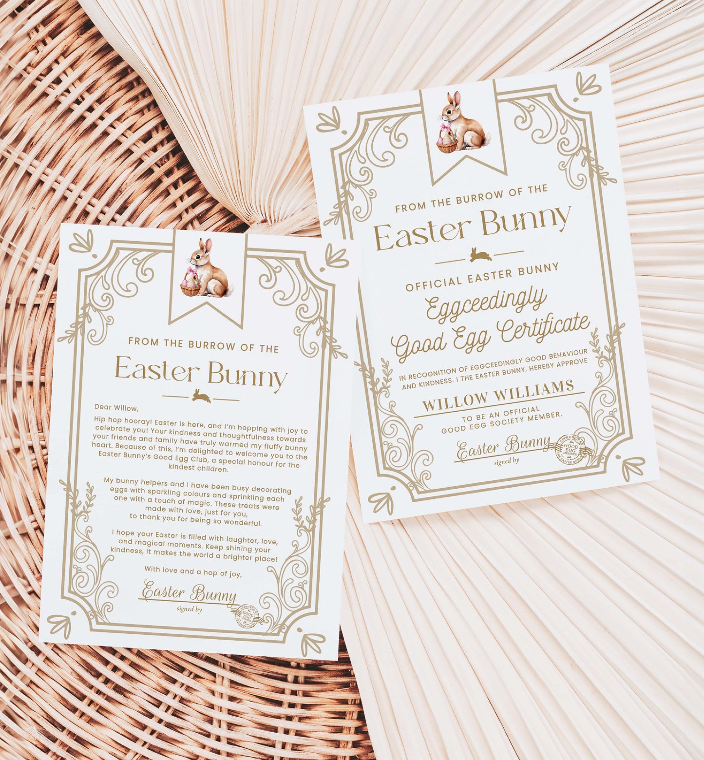 Printable Letter From The Easter Bunny and Easter Good Egg Member Certificate, Easter Eggcellent Award Certificate, Easter Bunny Letter