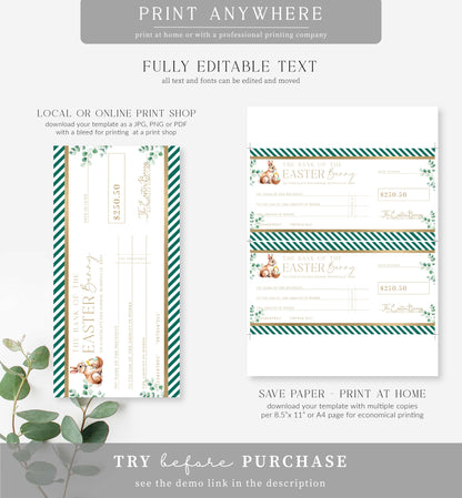 Ferras Green | Printable Easter Cheque Gift Voucher Template