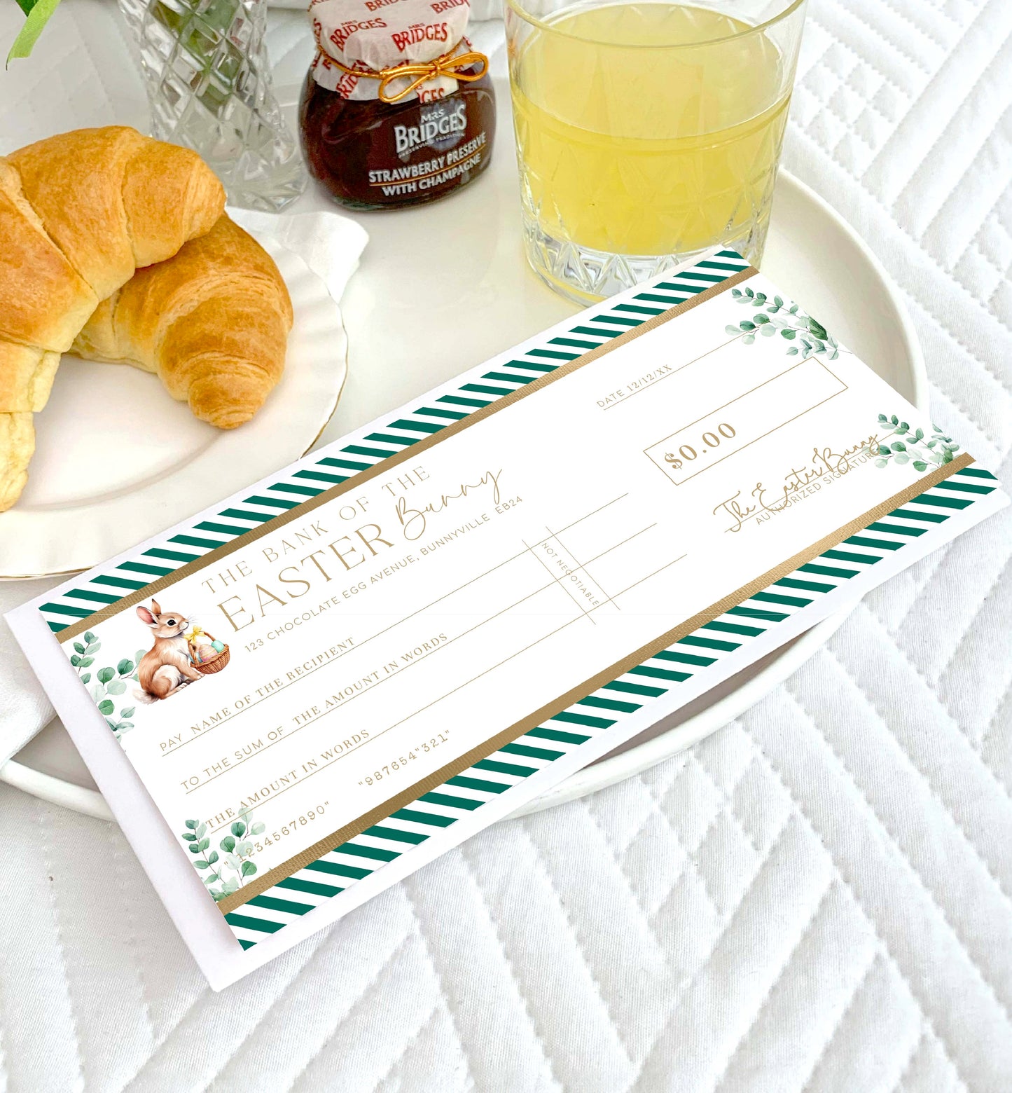 Easter Cheque Template, Fake Bank Cheque Gift Voucher, Custom Printable Gift Certificate Easter Present, Easter Bunny Gift Coupon, Stripe