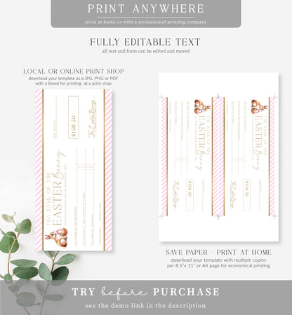 Stripe Pink | Printable Easter Cheque Gift Voucher Template