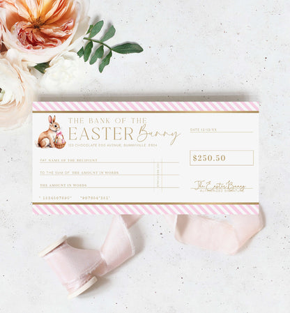 Easter Cheque Template, Fake Bank Cheque Gift Voucher, Custom Printable Gift Certificate Easter Present, Easter Bunny Gift Coupon, Stripe