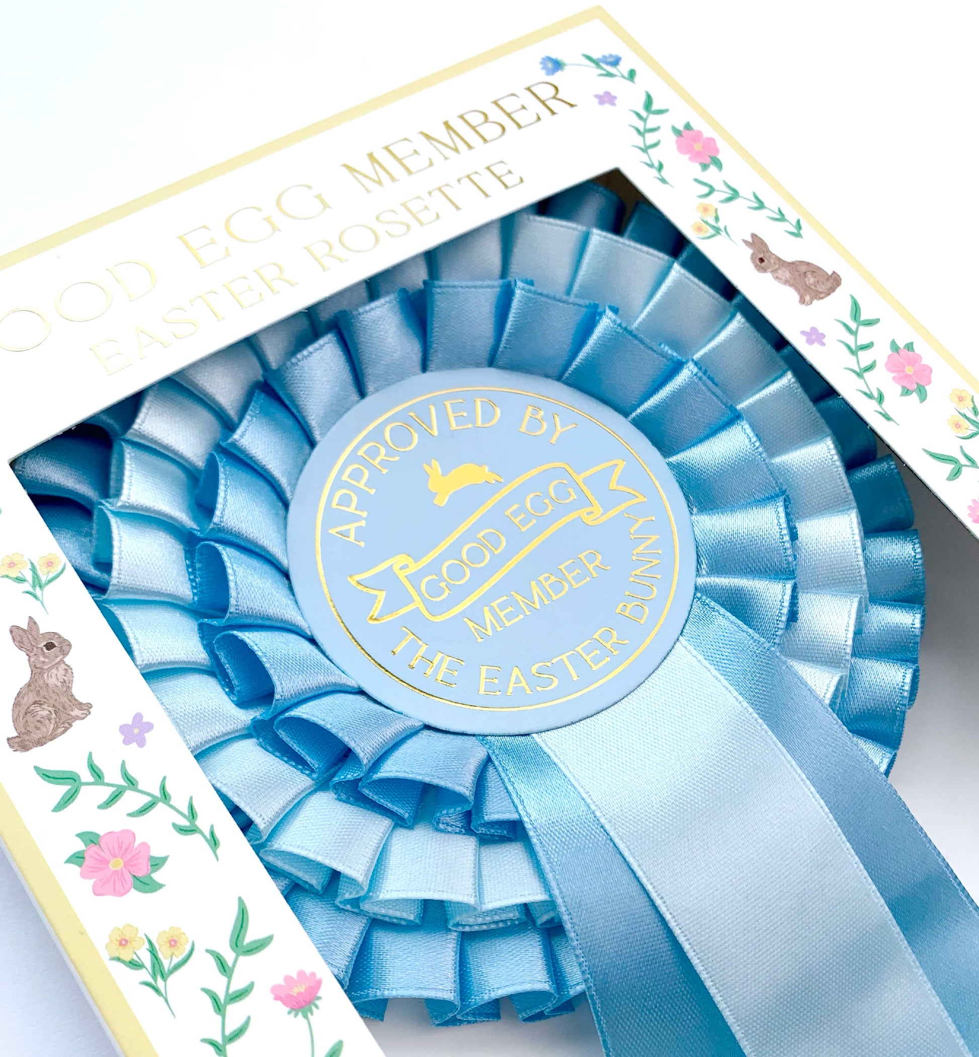 Blue three tier satin ribbon easter good egg member rosette award Perfect for Easter Baskets