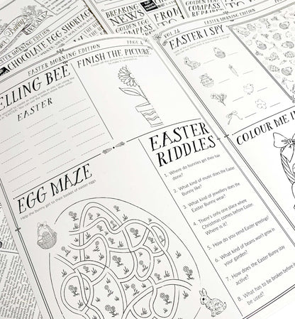 Easter Newspaper Activity Booklet, Basket Basket Gift, Easter Morning Activities, Easter Colouring, Easter Puzzle, Alternative Easter Gift