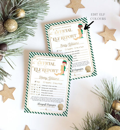 Printable Elf Report Card Template, North Pole Elf Mail Report Letter, Santa's Workshop Christmas Elf Arrival Box, Stripe