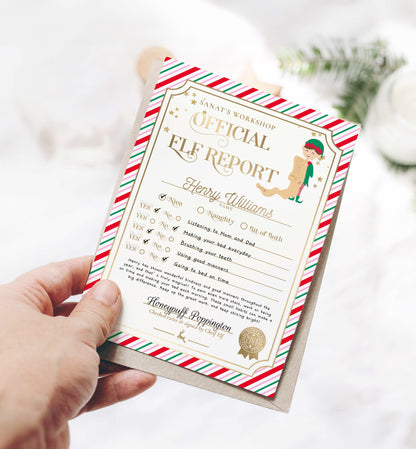 Printable Elf Report Card Template, North Pole Elf Mail Report Letter, Santa's Workshop Christmas Elf Arrival Box, Stripe