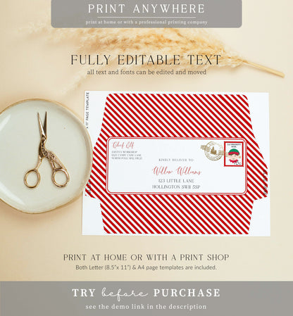 Santa's Workshop Red | Printable Elf Christmas Envelope Template