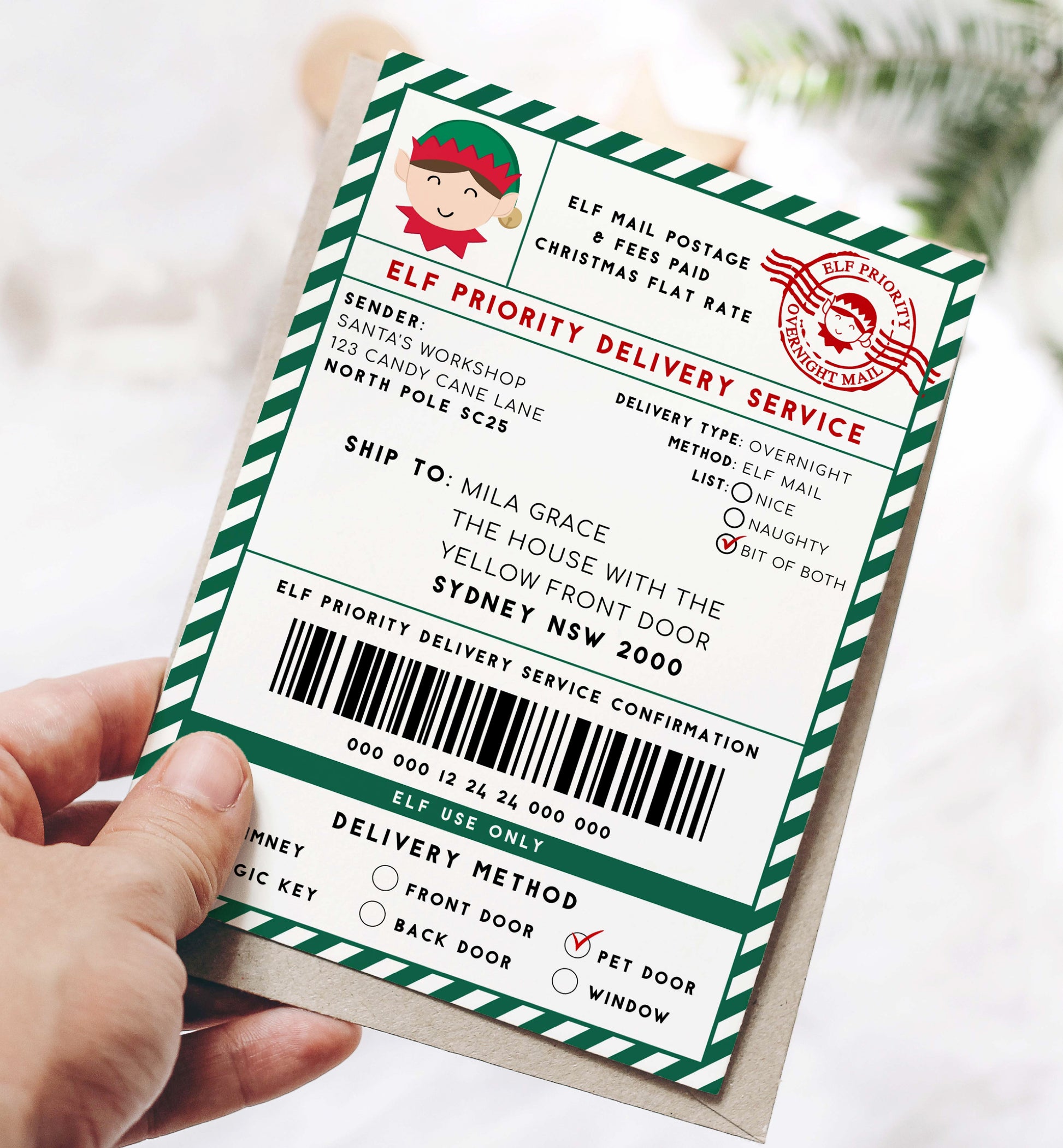 Printable Elf Mail Shipping Label Sticker, North Pole Mail Gift Tag, Santas Workshop Christmas Special Delivery Shipping Label, Gift Tag, Elf Delivery Stamp, Elf Arrival Label