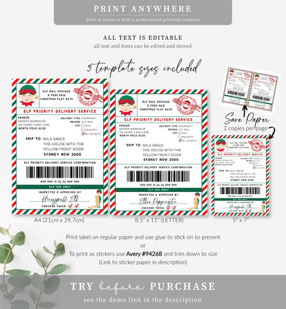 Santa's Workshop Red Green | Printable Elf Christmas Shipping Label Template