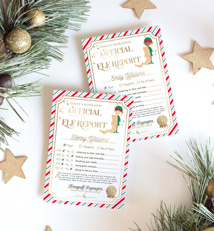 Printable Elf Report Card Template, North Pole Elf Mail Report Letter, Santa's Workshop Christmas Elf Arrival Box, Stripe