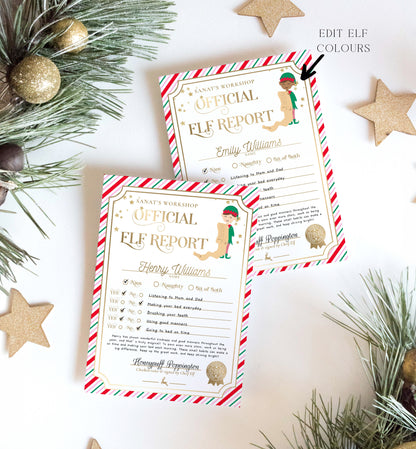 Printable Elf Report Card Template, North Pole Elf Mail Report Letter, Santa's Workshop Christmas Elf Arrival Box, Stripe