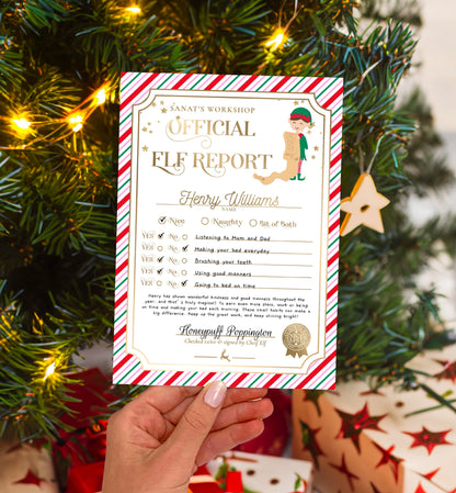 Printable Elf Report Card Template, North Pole Elf Mail Report Letter, Santa's Workshop Christmas Elf Arrival Box, Stripe