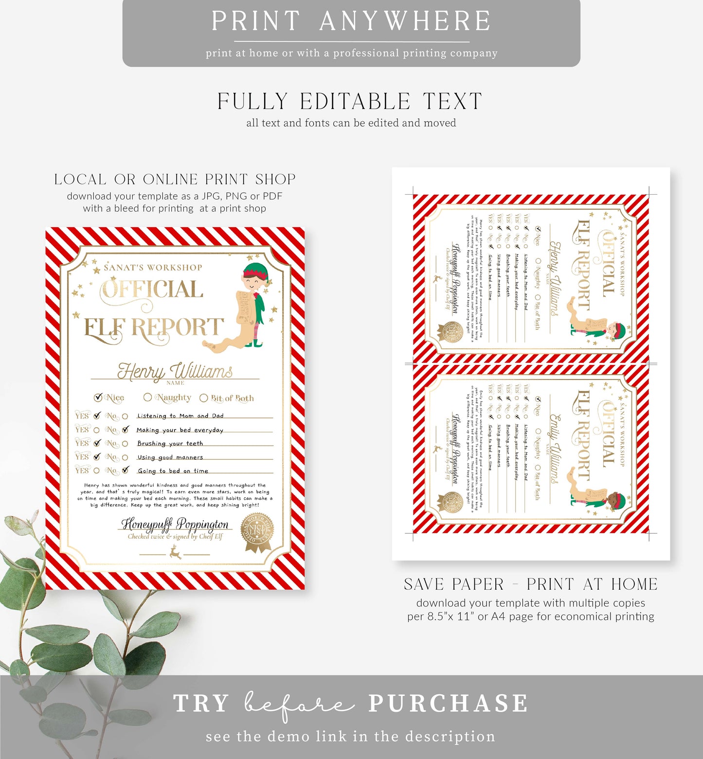 Santa's Workshop Red | Printable Christmas Elf Report Card Template